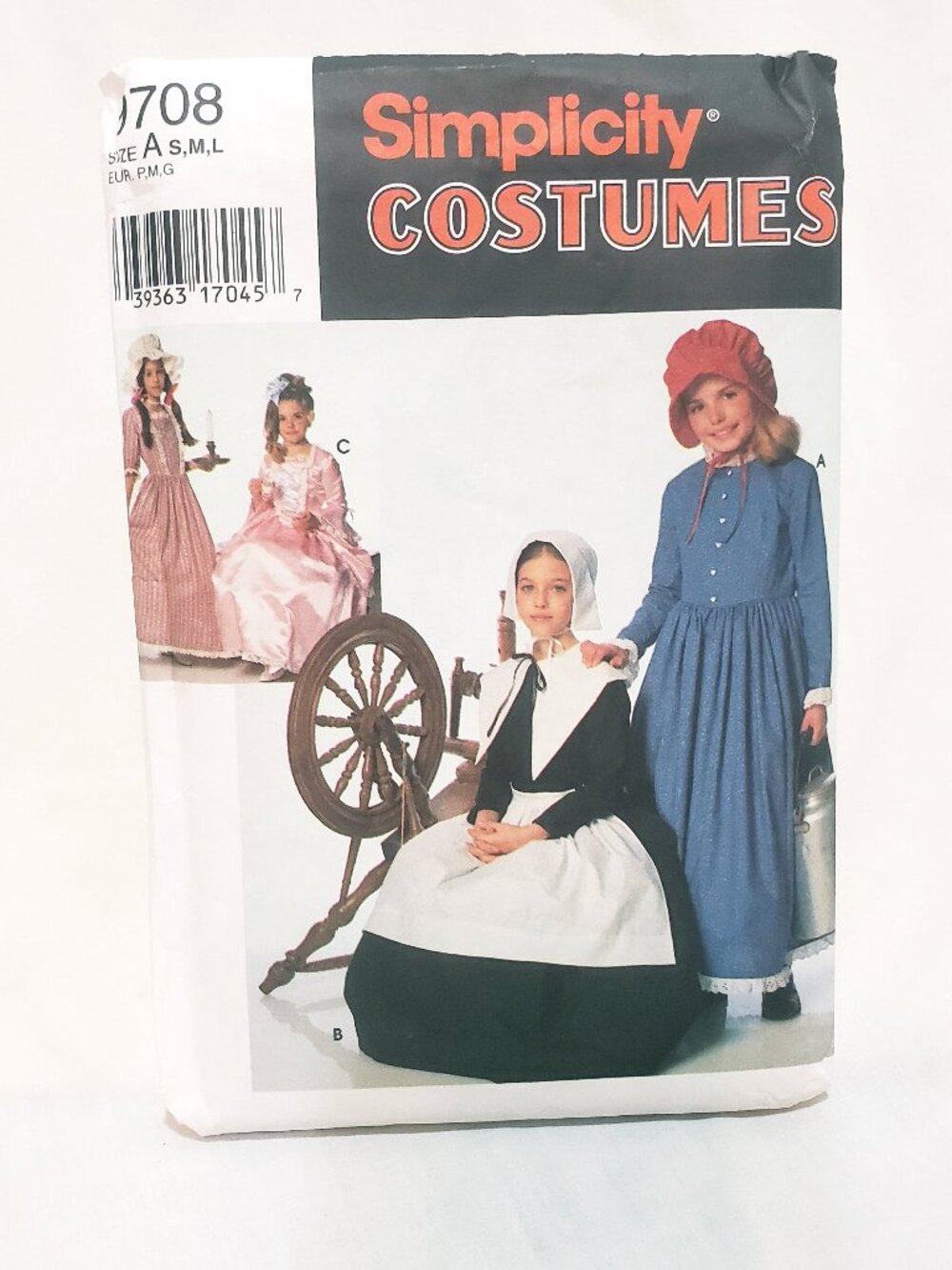 Girl Child Puritan Centennial Pilgrim Pattern 9708 Size A S M L Simplicity Uncut